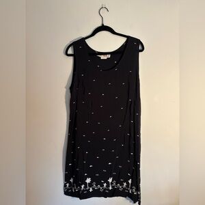 Loco Lindo black sleeveless shift with white fish and decorative bottom print.